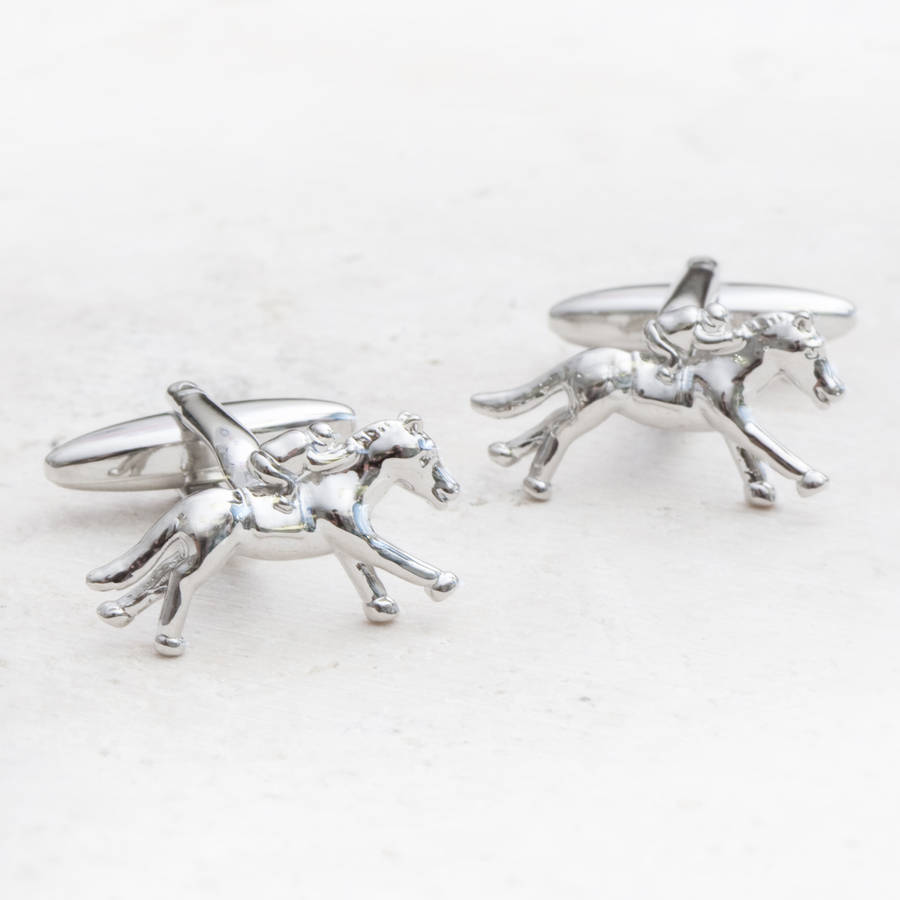 Image of Personalised Finishing Post Silver Horse Cufflinks, Silver