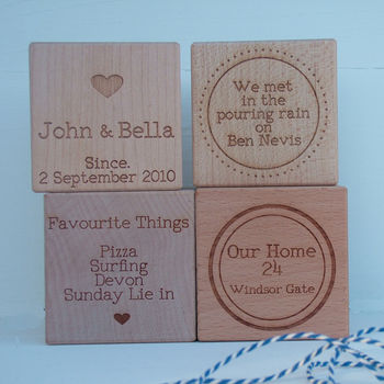 'Our Story' Engraved Oak Or Maple Wood Block, 5 of 6