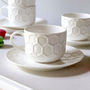 White Honeycomb Cup And Saucers Set Of Four, thumbnail 2 of 2