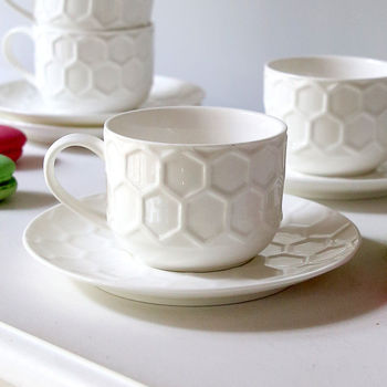White Honeycomb Cup And Saucers Set Of Four, 2 of 2