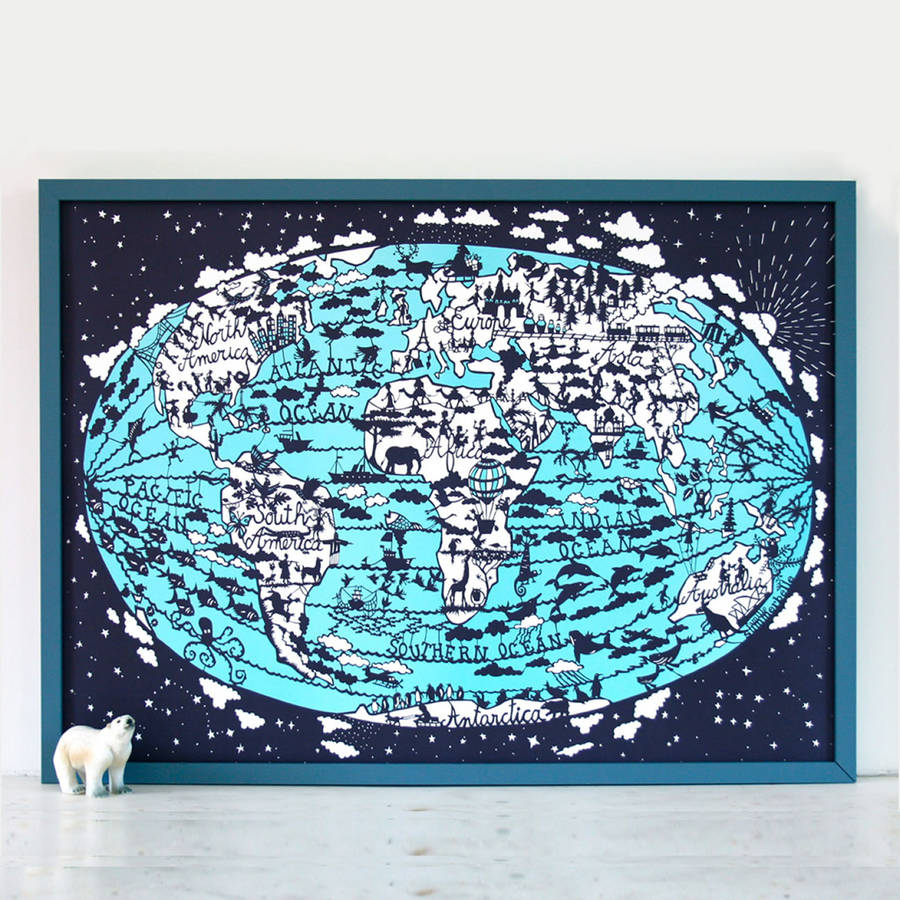 world map art print by little baby company notonthehighstreetcom