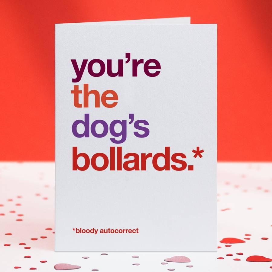 Autocorrect 'Dog's Bollards' Love Or Thank You Card, 1 of 4