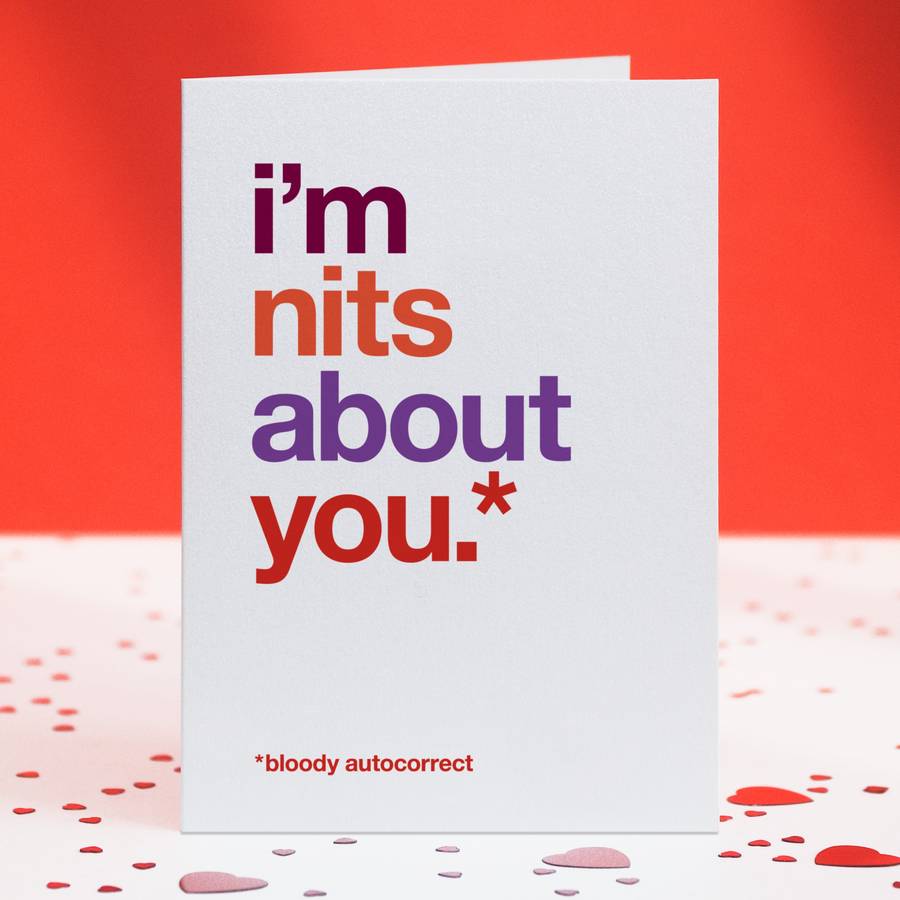 Funny Autocorrect 'Nits About You' Love Card, 1 of 4