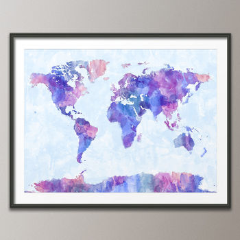 World Map Watercolour Print, 4 of 5