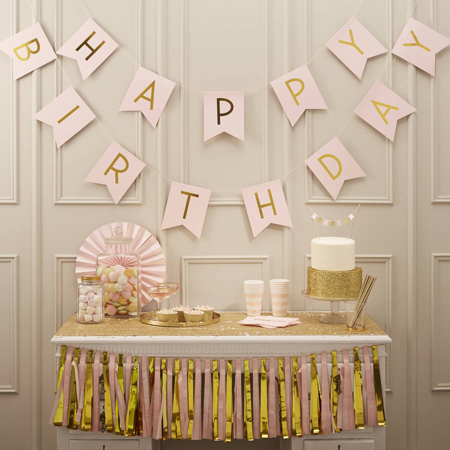 Pastel Pink And Gold Foiled 'Happy Birthday' Bunting, 1 of 3