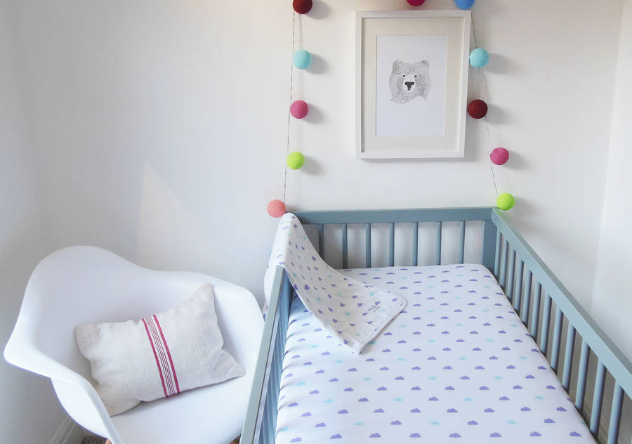 organic cot bed sheet cloud print by magnus & mouse