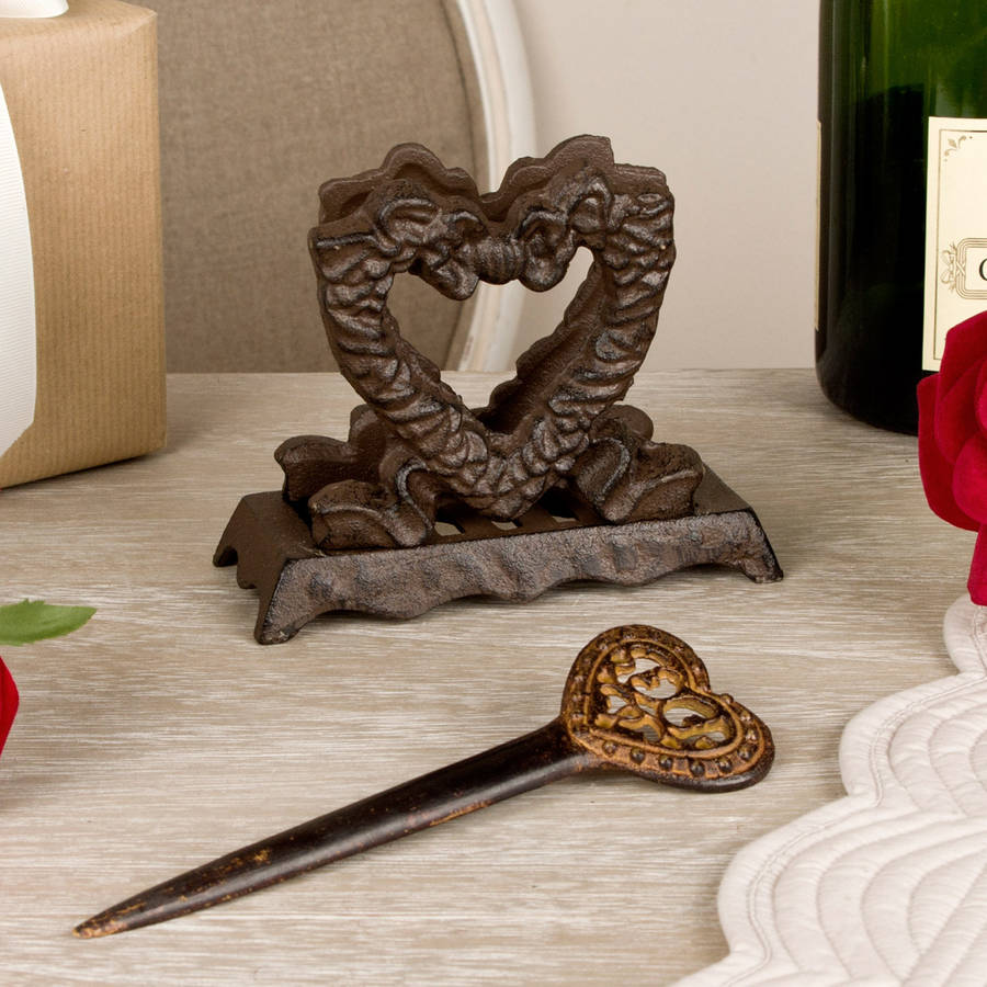 cast iron heart letter store and opener gift set by dibor