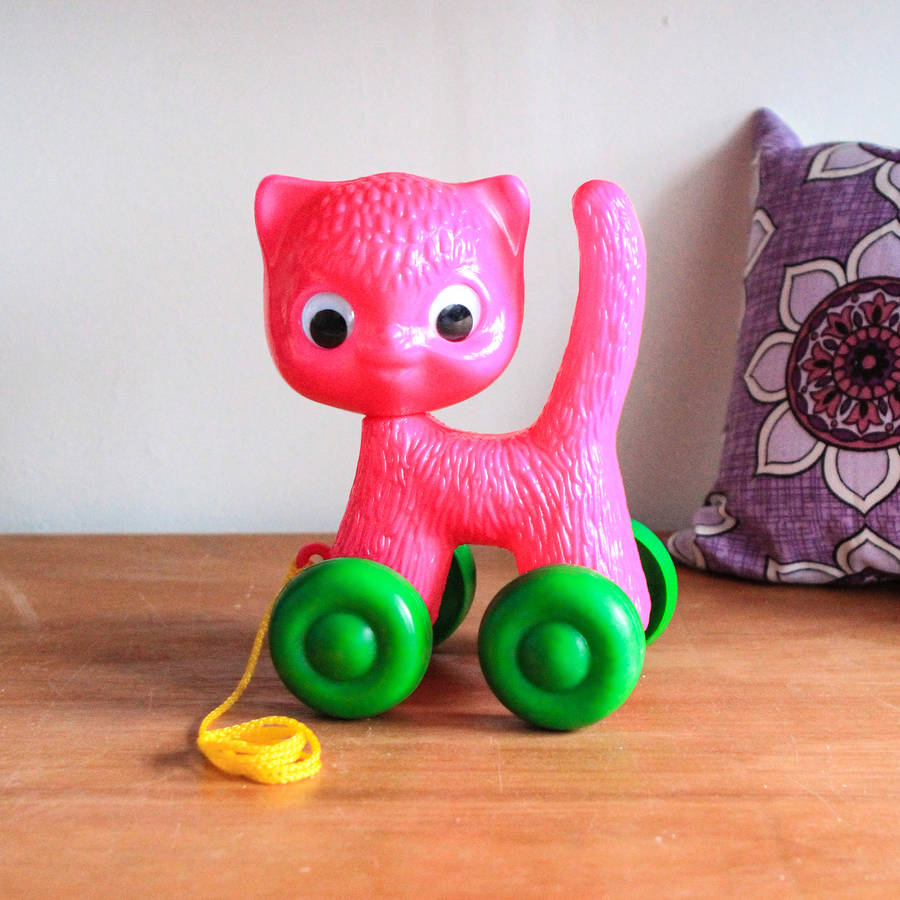 Pink Cat Pull Along Toy By Berylune