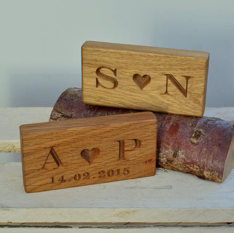 Engraved Solid Oak Block With Heart, 1 of 7