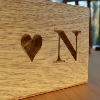 Engraved Solid Oak Block With Heart, 5 of 7
