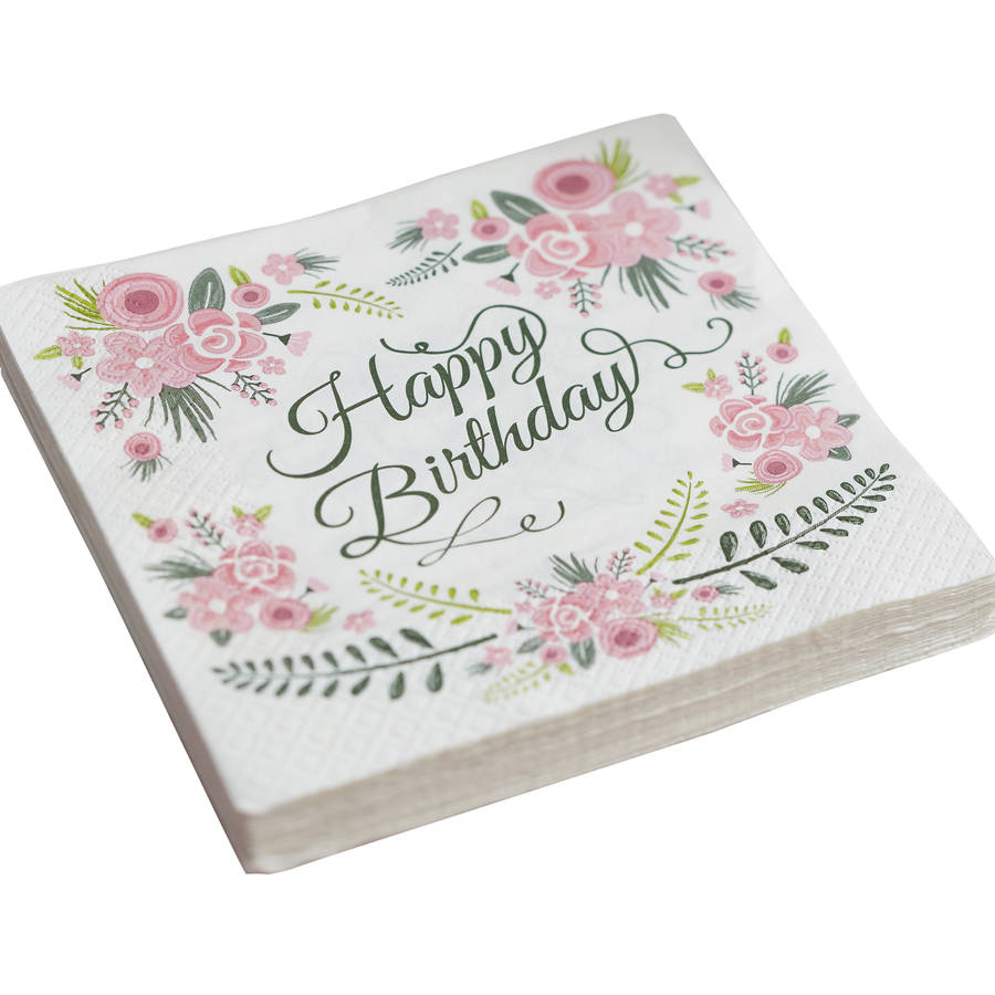 floral design 'happy birthday' paper napkins by ginger ray