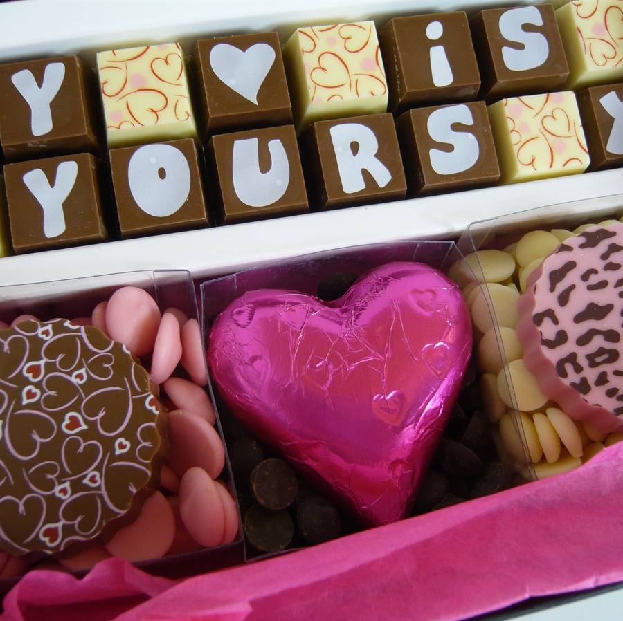 personalised gift box of 'i love you' chocolates by chocolate by