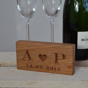 Engraved Solid Oak Block With Heart, 3 of 7