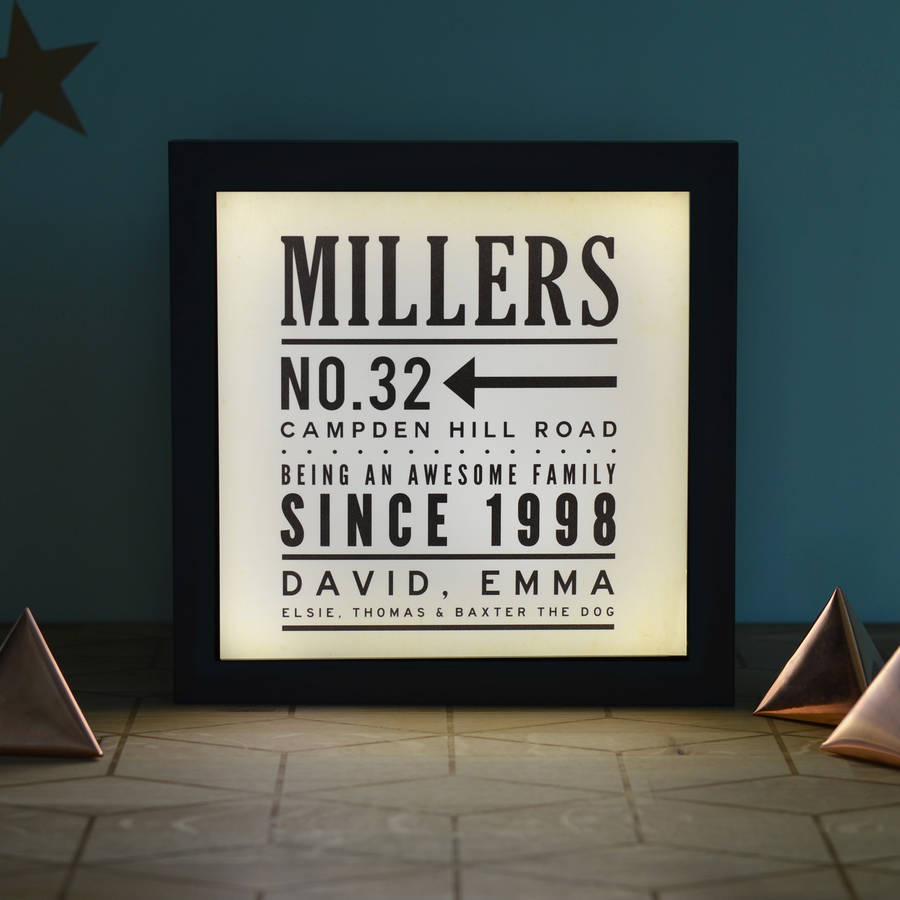 Personalised Typographic Family Light Box By Oakdene Designs