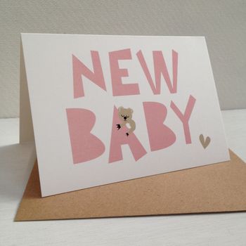 Pink Koala New Baby Card With Sticker, 4 of 7
