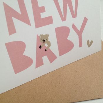 Pink Koala New Baby Card With Sticker, 5 of 7