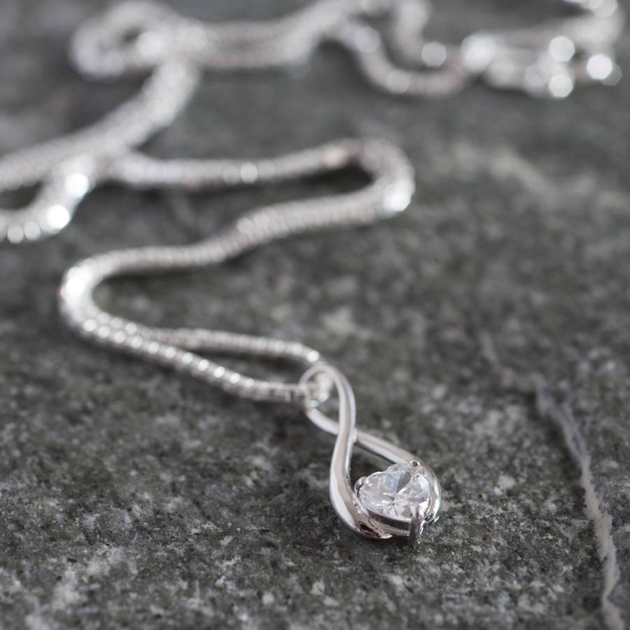 9k Gold Infinity Cubic Zirconia Heart Necklace*, 1 of 4
