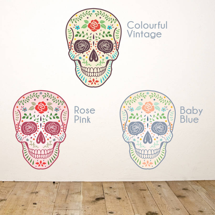 Colourful Day Of The Dead Skull Wall Sticker By Oakdene Designs 5680