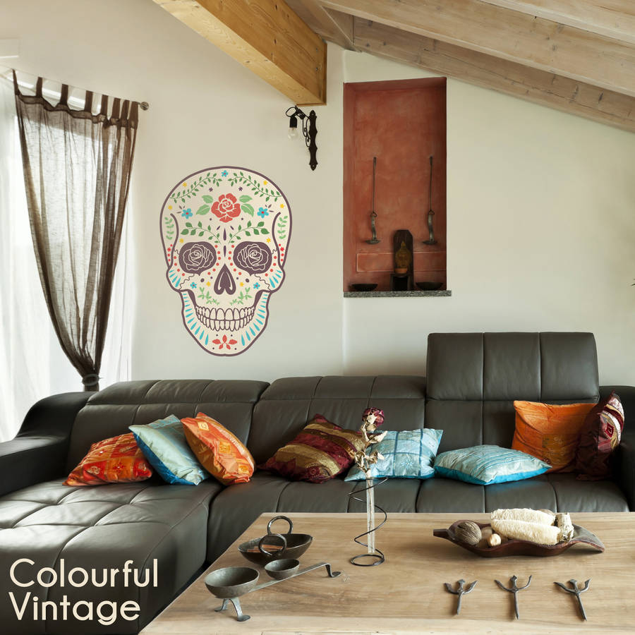 Colourful Day Of The Dead Skull Wall Sticker By Oakdene Designs Colourful Day Of The Dead Skull Wall Sticker