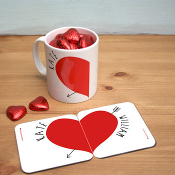 Personalised Love Heart Mugs Pair With Chocolates, 2 of 3