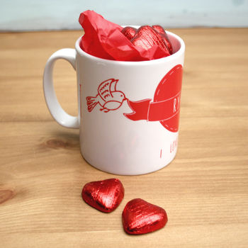 Personalised Love Heart Mug With Chocolate Hearts, 2 of 3