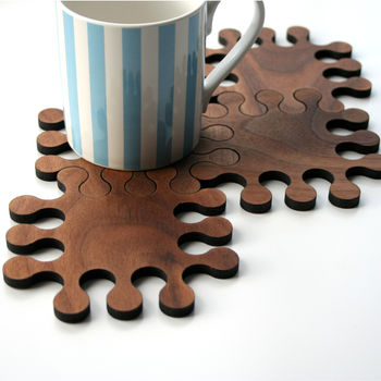 A Set Of Walnut Jigsaw Coasters, 3 of 5