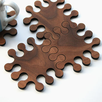 A Set Of Walnut Jigsaw Coasters, 4 of 5