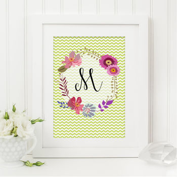 Personalised Floral Monogram Print Green