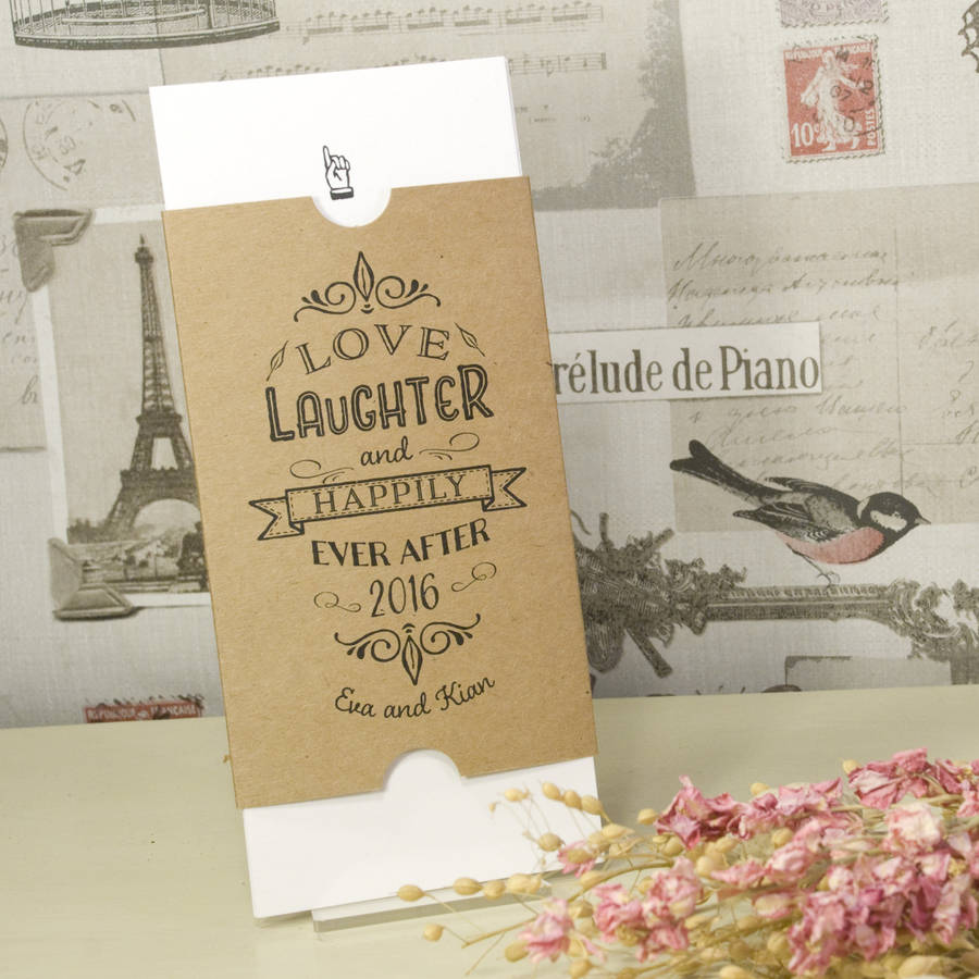 'Happily Yours' Vintage Kraft Wedding Invitation, 1 of 6