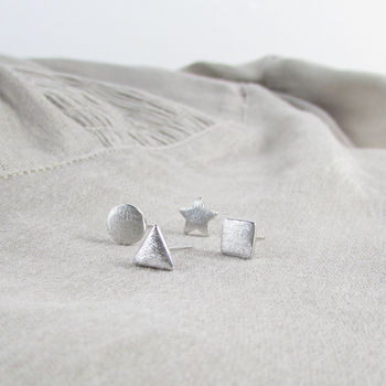 Sterling Silver Geometric Ear Stud Earrings, 2 of 3