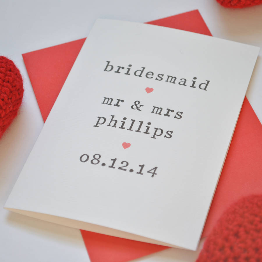 Personalised Bridesmaid Card By The Two Wagtails Notonthehighstreet