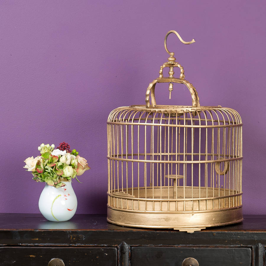 Gold Chinese Bamboo Decorative Birdcage By Orchid