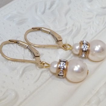 Crystal Rondelle And Pearl Leverback Earrings, 3 of 5