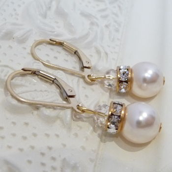 Crystal Rondelle And Pearl Leverback Earrings, 2 of 5
