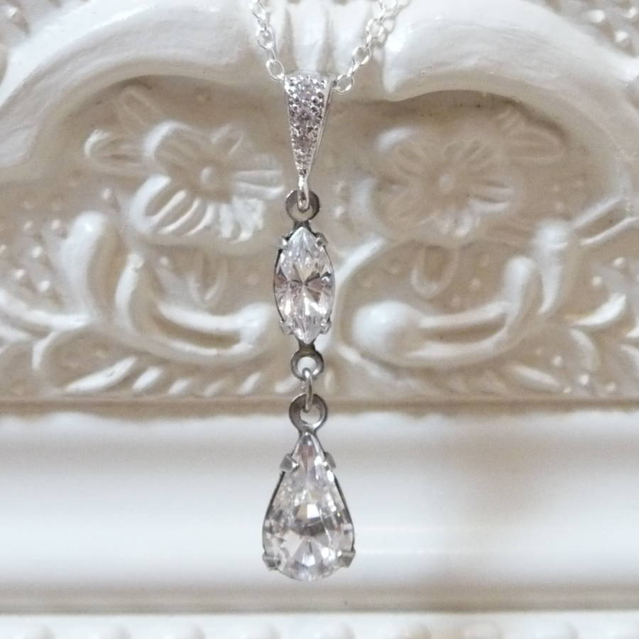 Rhinestone Long Drop Pendant Necklace By Katherine Swaine