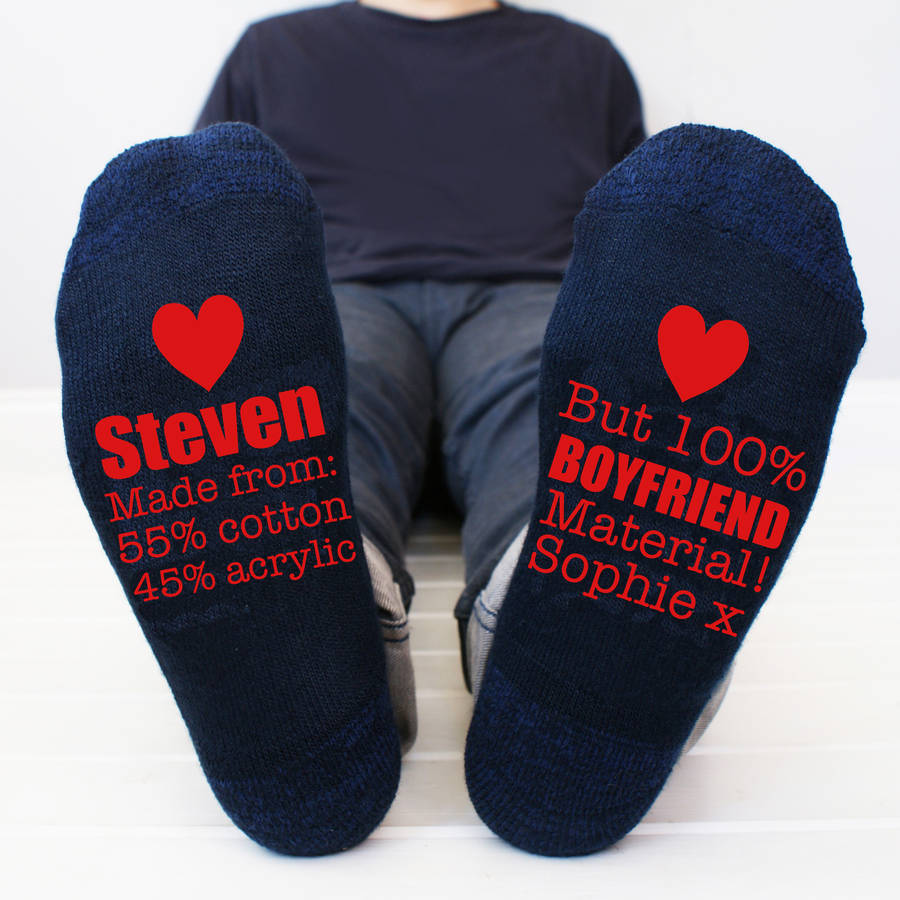 personalised boyfriend material men's socks by sparks and daughters