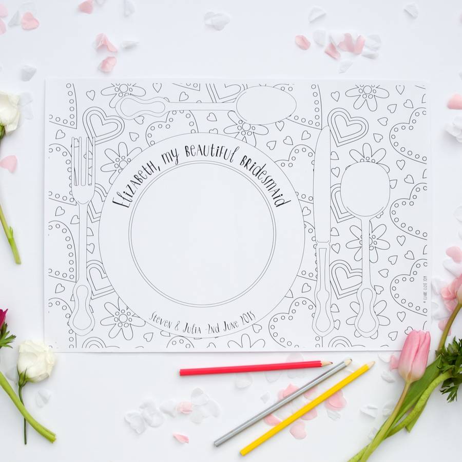 Colour In Placemats Pack For Wedding By So Close