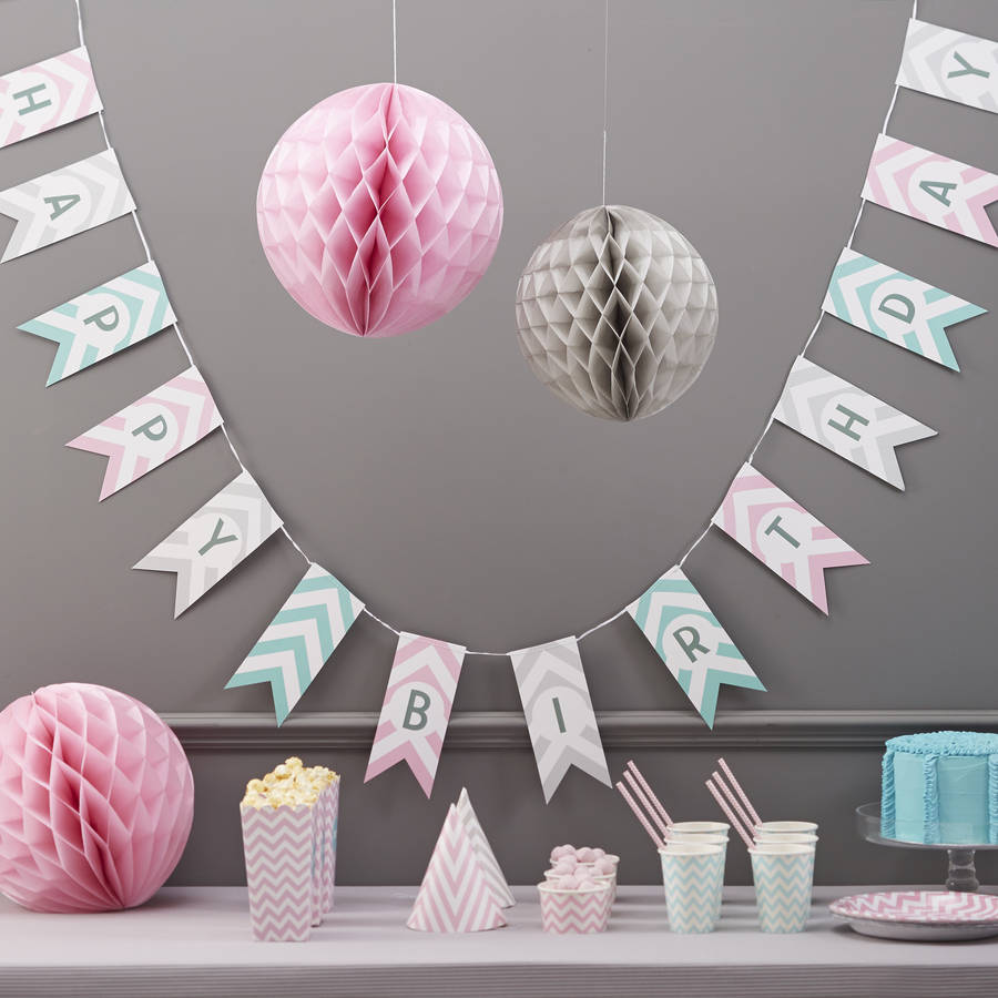 chevron happy birthday  bunting hanging  party  decoration  by 