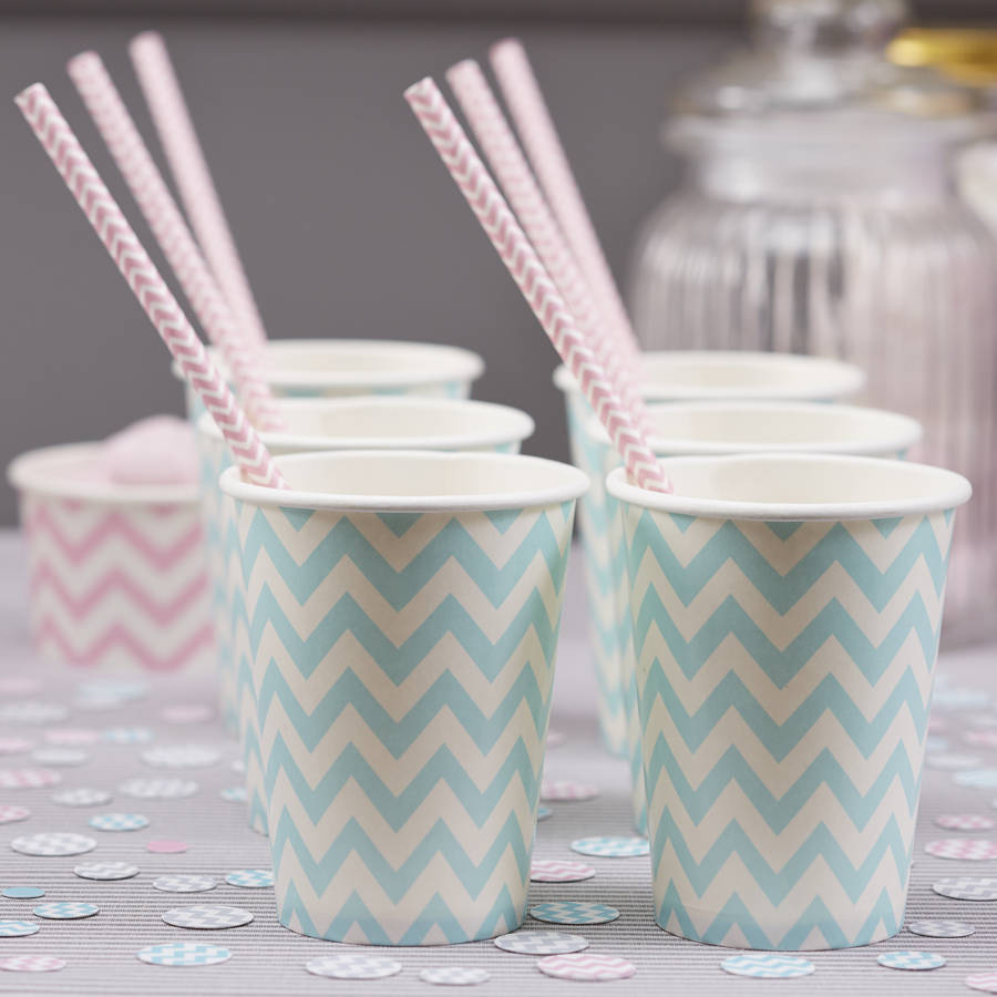 pastel blue chevron party paper cups by ginger ray