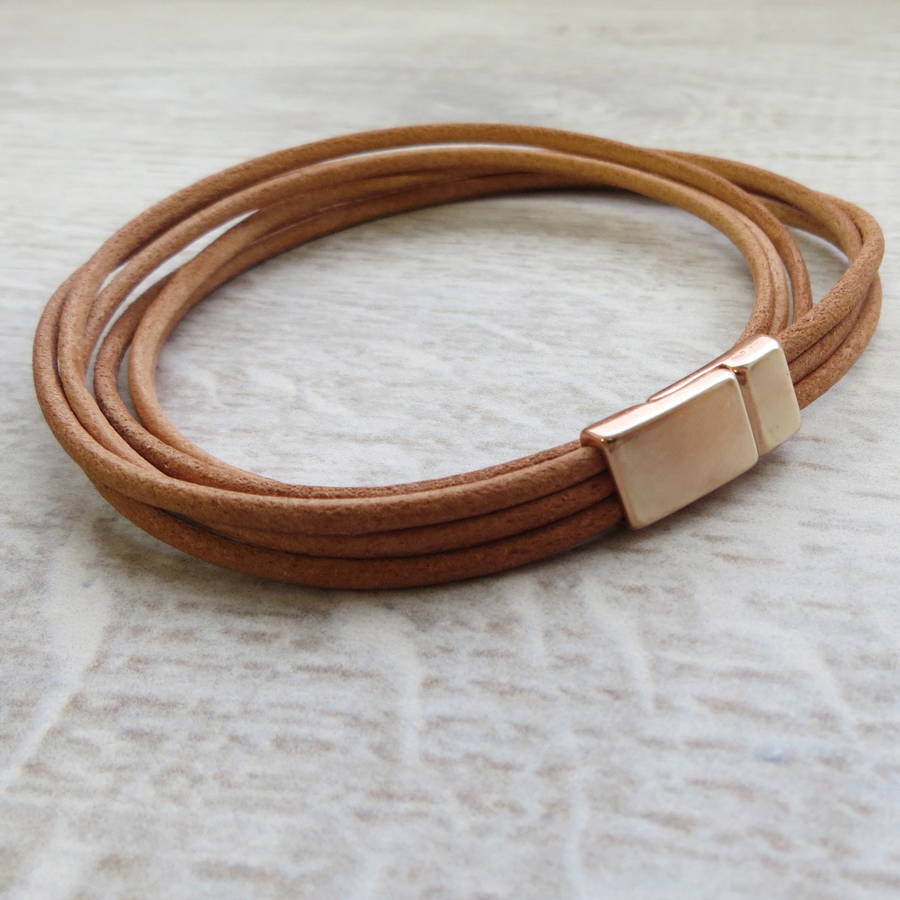 rose gold and leather cord bracelet by gracie collins ...