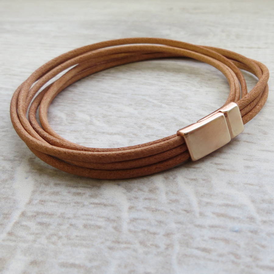 rose gold and leather cord bracelet by gracie collins
