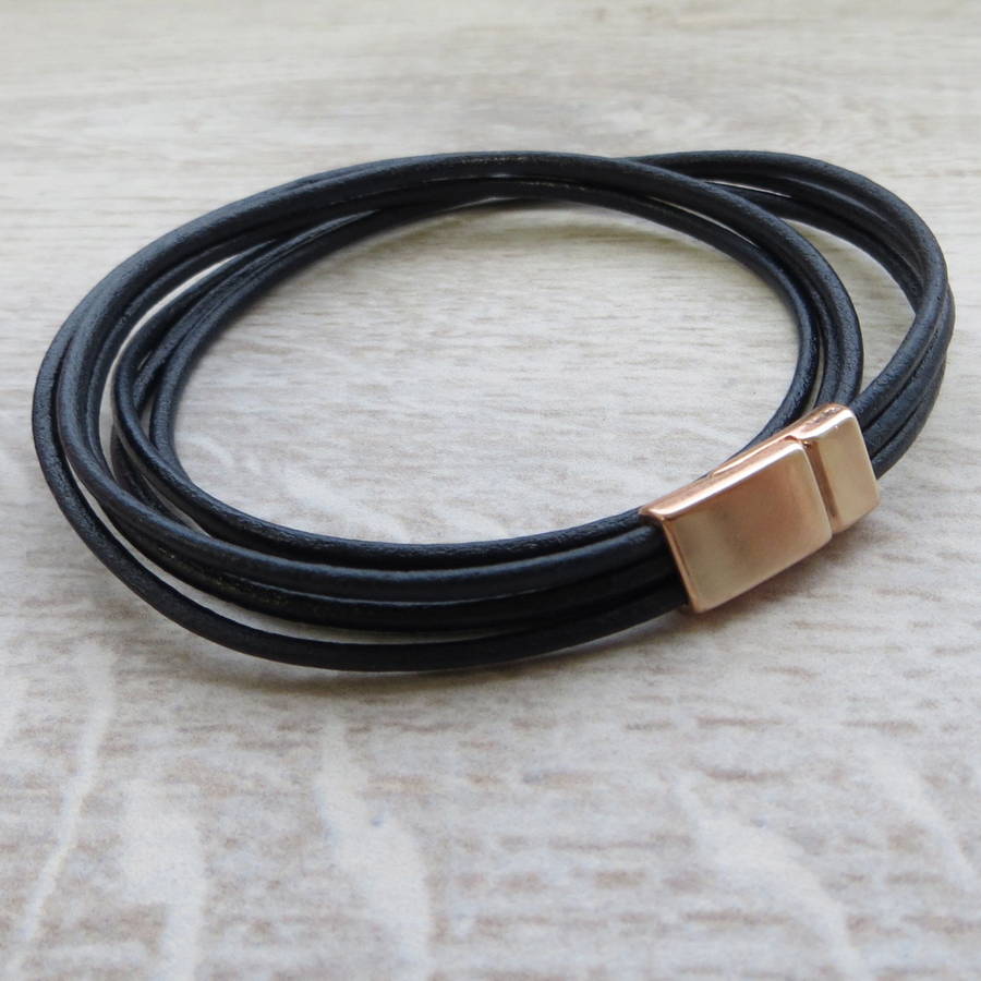 rose gold and leather cord bracelet by gracie collins ...