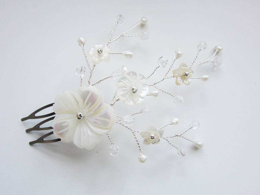 Imogen Simple Pearl And Crystal Flower Wedding Comb By Debbie Carlisle