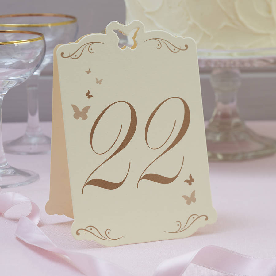 butterfly wedding table numbers ivory and gold 13 to 24 by ginger ray