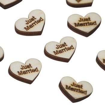Vintage Just Married Wooden Heart Table Confetti, 2 of 2