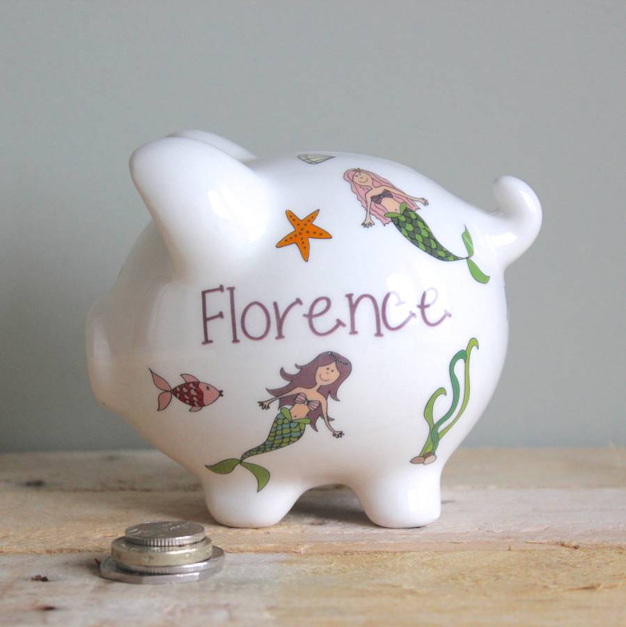 Personalised Mermaid Piggy Bank By Sparkle Ceramics