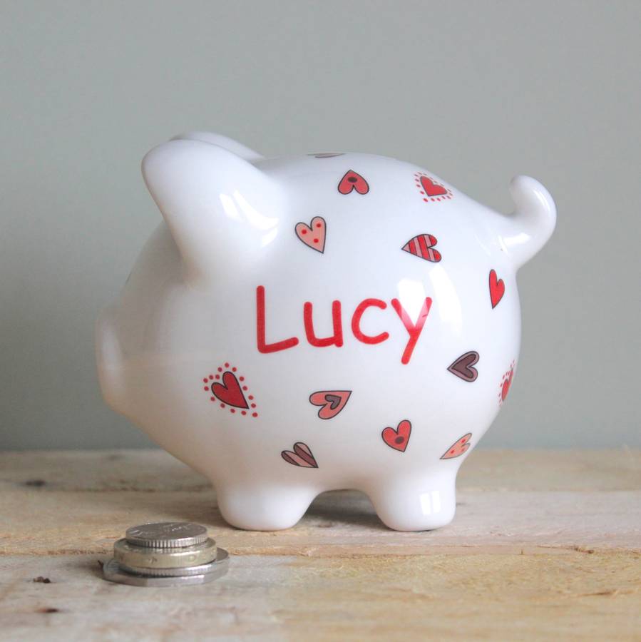 Personalised Hearts Piggy Bank, 1 of 2