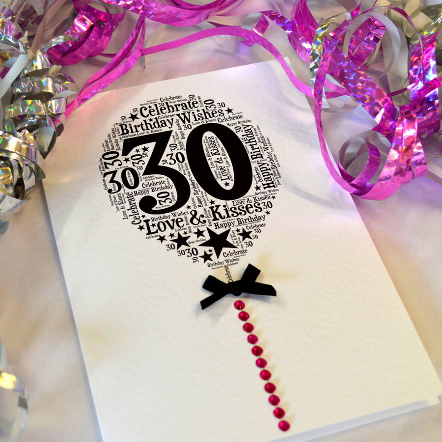 30th Happy Birthday Balloon Sparkle Card. 