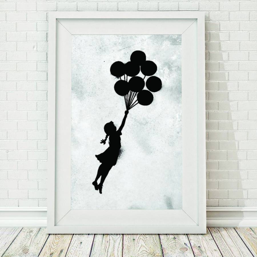 Banksy Floating Balloon Girl Framed Print By The Binary Box