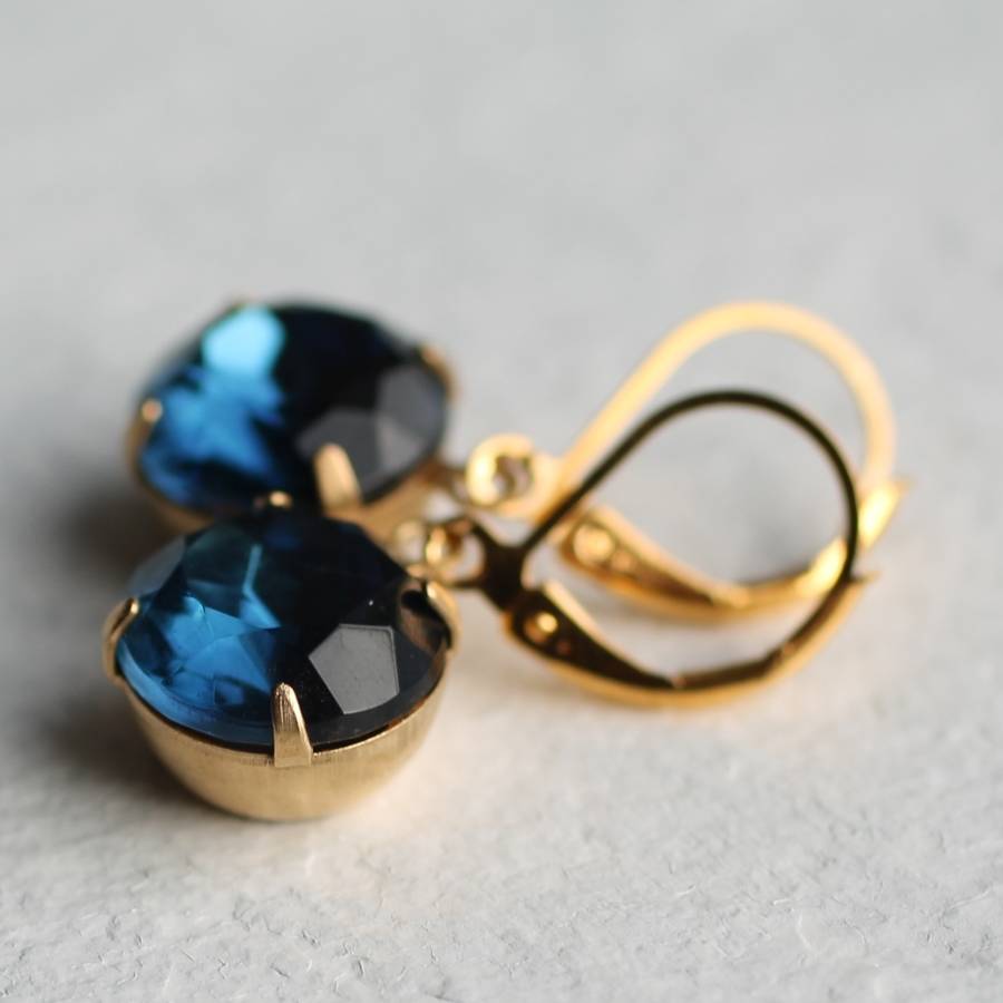 French Navy Blue Earrings Round By Silk Purse, Sow's Ear